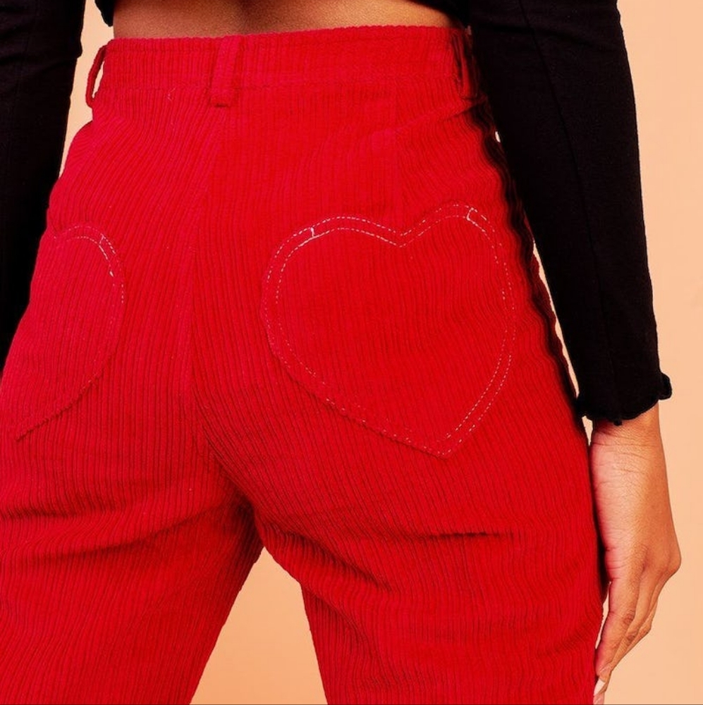 Valfre Heart Pocket Red Corduroy Cropped Pants